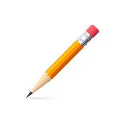 Simple pencil on white background, drawing a line, vector shiny pencil