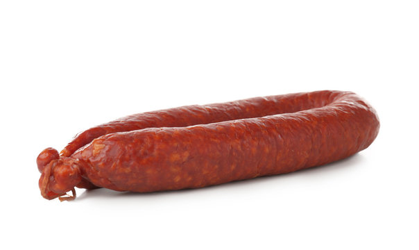 Smoked sausage on white background