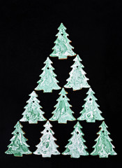 fir cookies on a wooden background