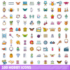 100 hobby icons set, cartoon style 