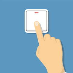 Hand turning on the light. Vector illustration in flat style
