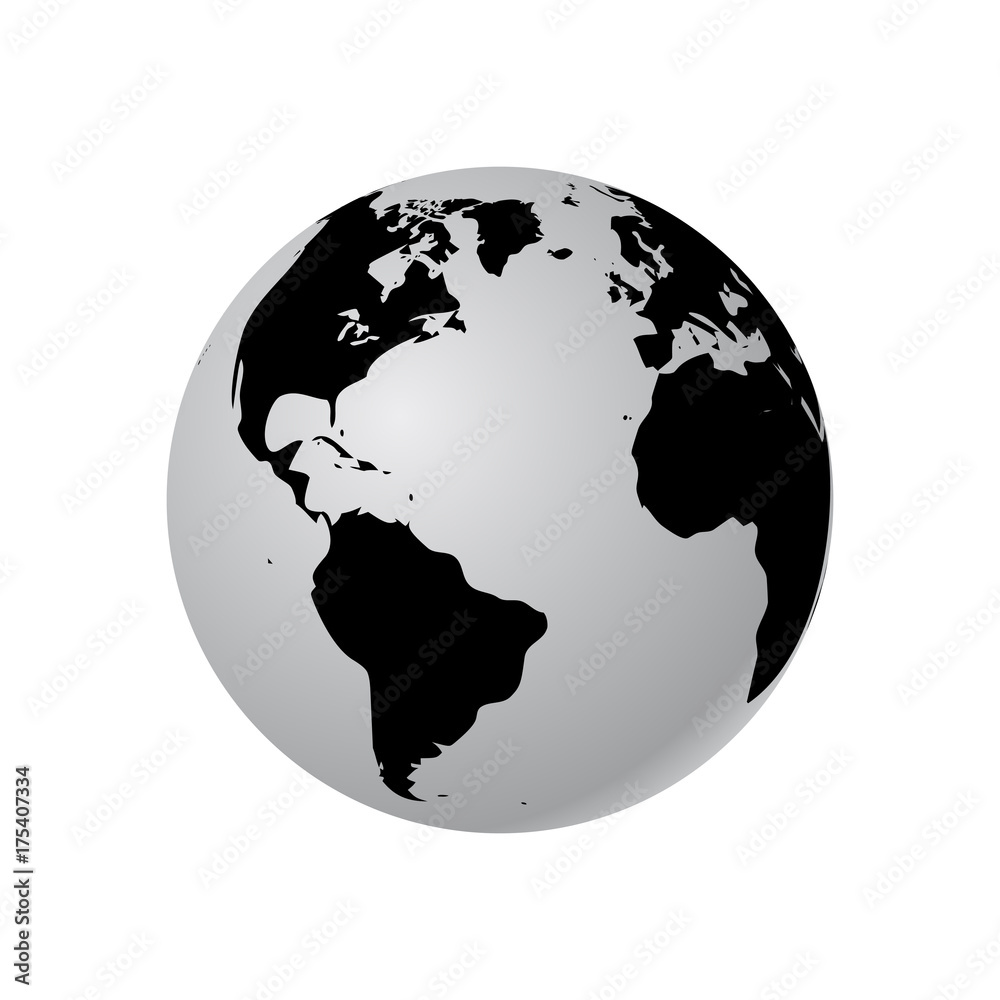 Poster abstract globe with map. black and white halftone effect vector illustration.