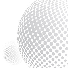 Abstract globe dotted sphere, 3d halftone effect vector background. Black and white vector illustration.