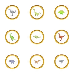 Wild dinosaur icons set, cartoon style
