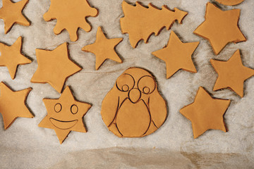 Gingerbread cookies on a wooden background