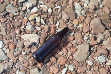 Brown Glass Bottle Floating in Water