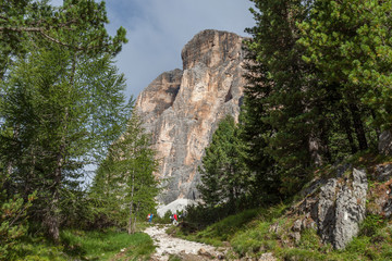 Alpinist towards the southern wall of Tofana di Rozes, Cortina d'Ampezzo, Italy