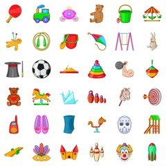 Kindergarten icons set, cartoon style