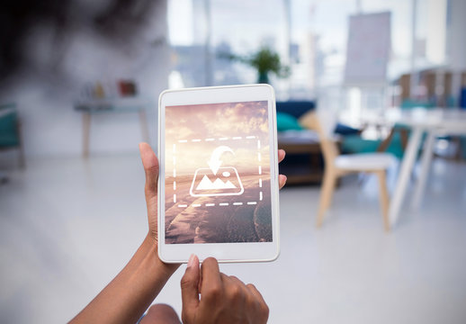 Hands with Tablet in Office Mockup 1