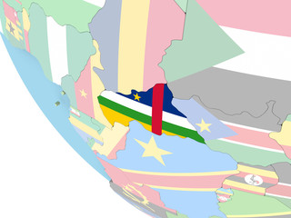 Central Africa with flag on globe