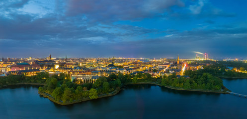 Fototapeta na wymiar Breathtaking city lights, wide Copenhagen panorama at night