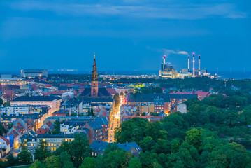 Smart city, renewable energy from biogas plant and wind turbines for the capital of Denmark, Copenhagen