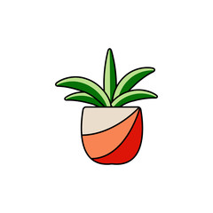 House plant with big leaves. Line flat icon of succulent in pot. Indoor flower isolated vector illustration.