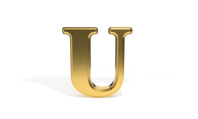 U gold colored alphabet, 3d rendering