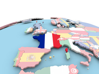 Flag of France on bright globe
