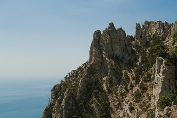 Beautiful views of the rocks and the sea from the top of the mountain