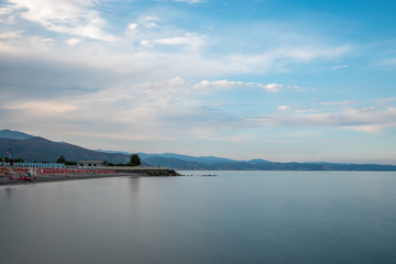 The beach of Albenga at sunset