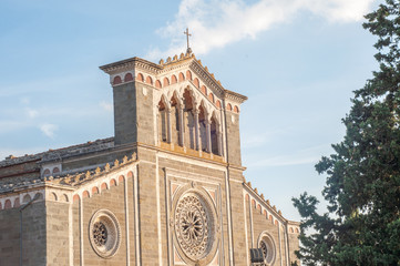 beautiful details of historical church in Cortona, Tuscany, Italy