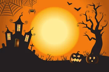 Zelfklevend Fotobehang Halloween Spooky Nighttime Scene Horizontal Background 1 © kayteedesign