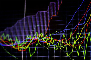 Stock market graph and bar chart price display. Background with currency bars and candles