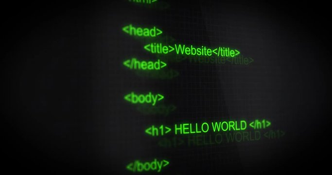 Green HTML or HTML5 web typography scrolling down computer screen ALT