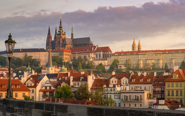 Obraz premium Prague castle in sunrise with beautiful vanilla sky , Prague
