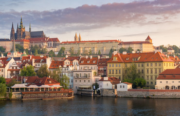 Obraz premium Prague castle in sunrise with beautiful vanilla sky , Prague