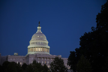 United States Capital building at dusk in Washington District of Columbia
