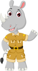 cute rhino cartoon standing with waving and smile