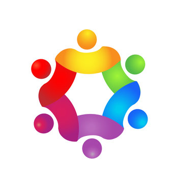 Teamwork colorful people holding together icon vector