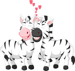 loving zebra cartoon standing with kissed