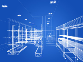 sketch design of supermarket ,3d  rendering