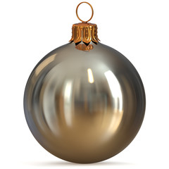 Christmas ball silver white metallic decoration closeup New Year's Eve bauble hanging adornment traditional Happy Merry Xmas wintertime ornament excellent. 3d rendering illustration