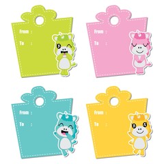 Cute unicorn girls on birthday gift frame vector cartoon illustration for birthday gift tag design, label tag and sticker set design