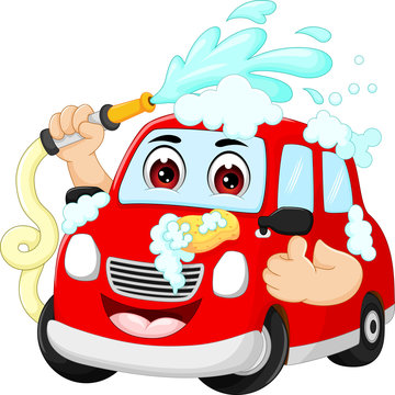 cute car wash cartoon smile and thumb up