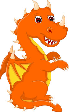happy dragon cartoon witting with smile