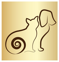 Cat and dog silhouette icon vector