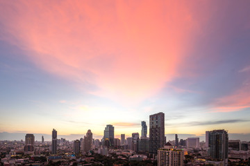 Fototapeta na wymiar Bangkok city - beautiful sunset long exposure light , cityscape at night , landscape Bangkok Thailand