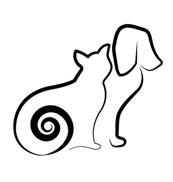 Cat and dog silhouette icon vector