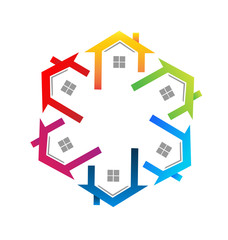 Teamwork real estate houses icon vector
