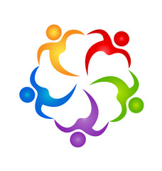 Teamwork people hugging each other, vector icon