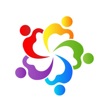 Teamwork colorful people working together, icon vector
