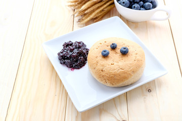 Fresh blueberries and jam.