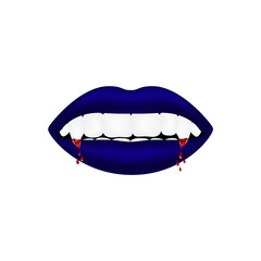 Vampire mouth in dark blue design with bloody teeth