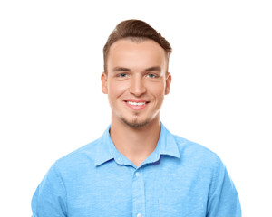 Portrait of young man on white background
