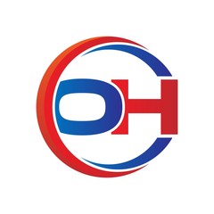 oh logo vector modern initial swoosh circle blue and red