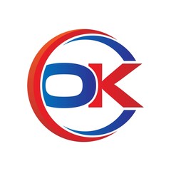 ok logo vector modern initial swoosh circle blue and red