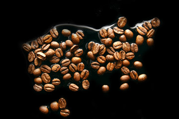 Coffee beans / Coffee is a brewed drink prepared from roasted coffee beans