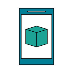 smartphone with cube on screen icon image vector illustration design 