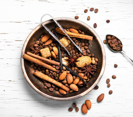 coffee beans and mix spices
